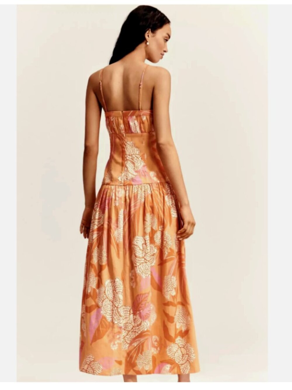 NWT Farm Rio x Anthro Orange Linen Blend Drop Waist Maxi Dress - Size L - Picture 3 of 14